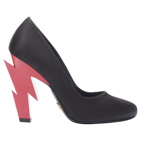 prada lightning heel|new PRADA 2019 Runway red lightning bolt heel black satin.